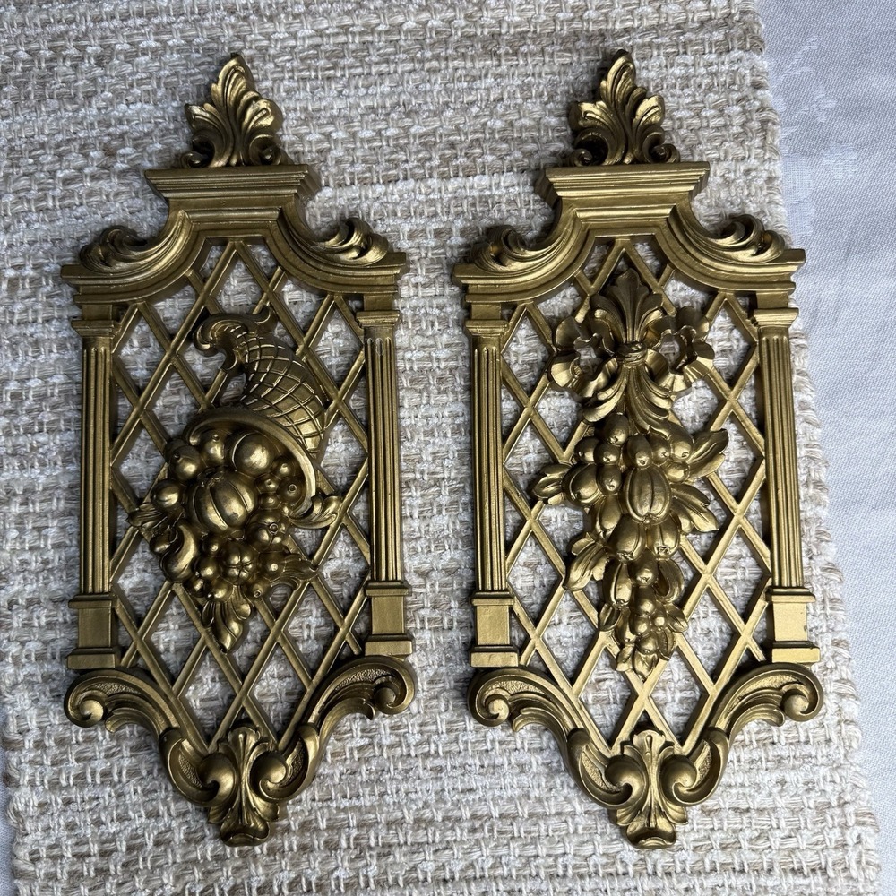 Vintage 1960s Dart Industries Gold Plastic MCM Wall Hanging Art Set of 2